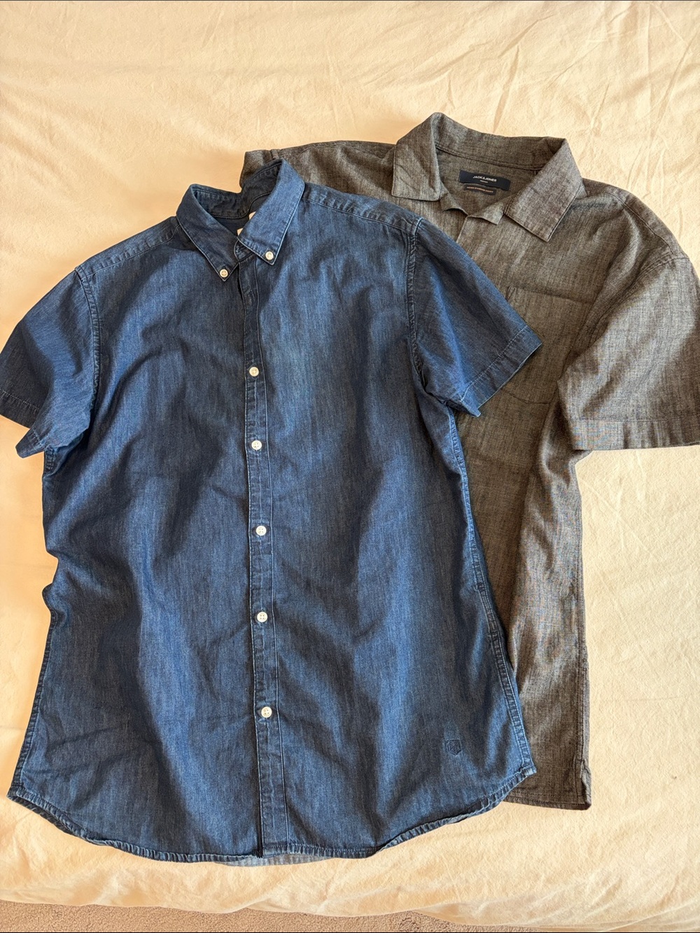 Jack & Jones Men's Denim Short-Sleeve Button-Up Shirt - sz L